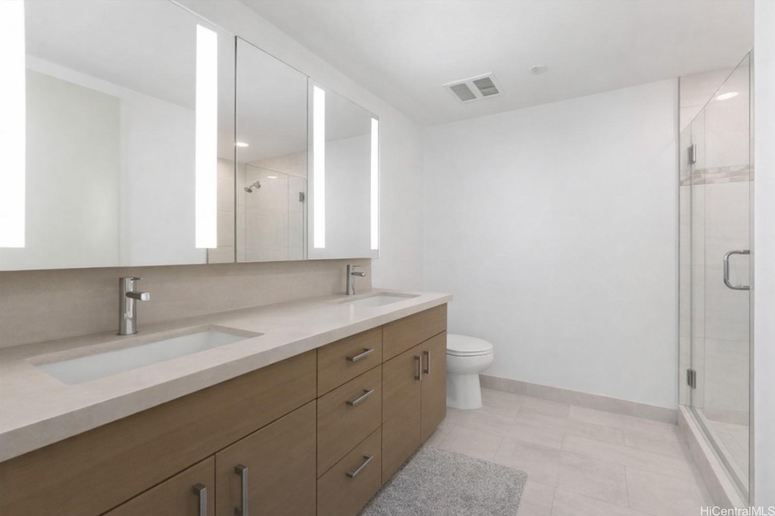 555 South Street, Unit 1805 Honolulu, HI 96813 - Photo 6 of 20 a bathroom with a double vanity sink and a mirror