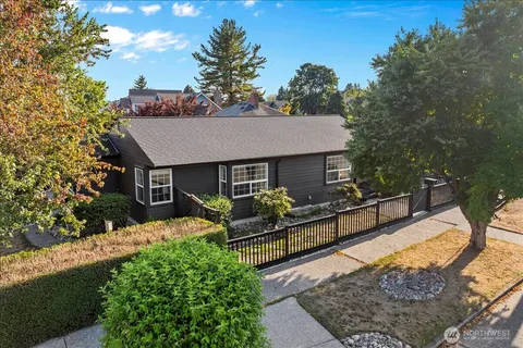 front view of a house with a patio
