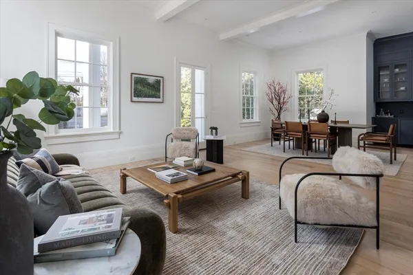 a living room with furniture rug and window