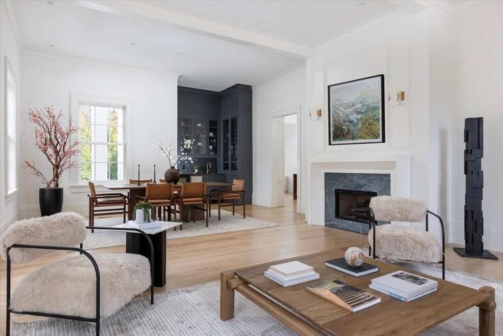 222 Warren Street Brookline, MA 02445 - Photo 8 of 33 a living room with furniture a fireplace and a table