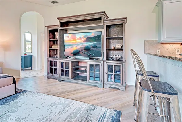 a balcony with furniture