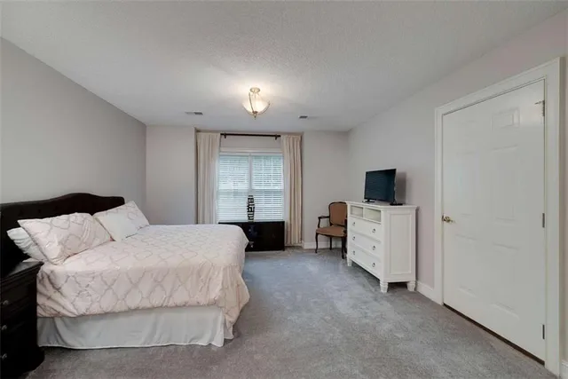 a bedroom with a bed and a television