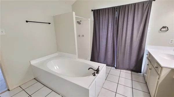 a bathroom with a bathtub