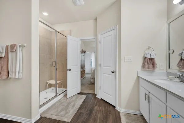 a bathroom with a shower