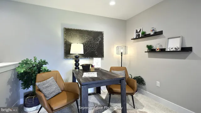 a workspace with furniture and wooden floor