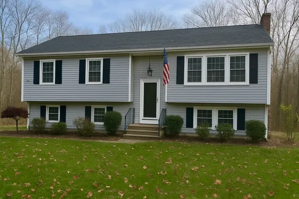 a view of a house with a yard and plants