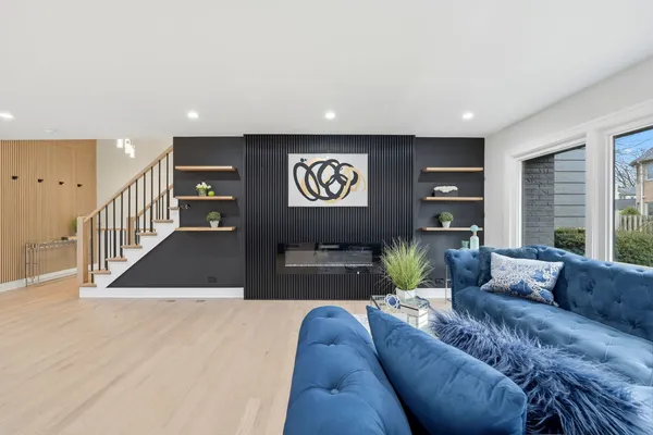 a living room with furniture and a couch