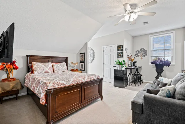 a view of a lake with a big yard