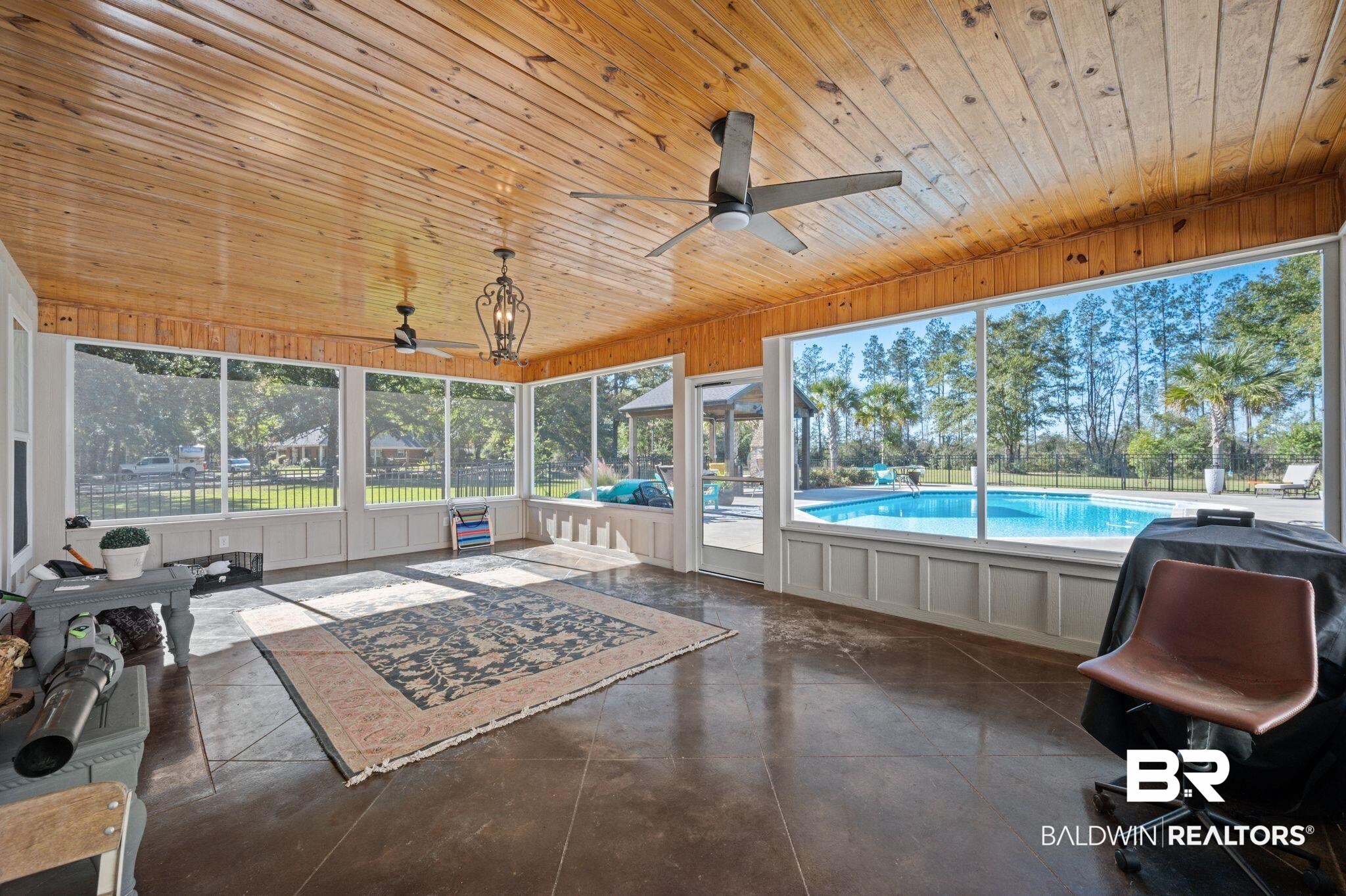 38211-d) V R Byrd Road Bay Minette, AL 36507 - Photo 28 of 58 Unfurnished sunroom featuring ceiling fan and wood ceiling