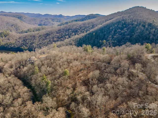 a view of a house with a mountain and a forest