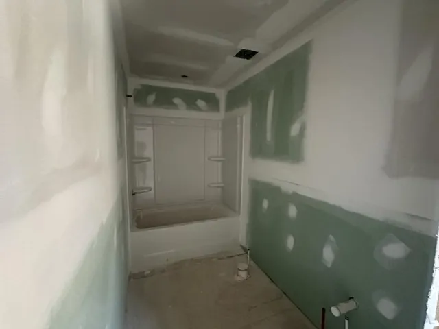 a bathroom with a bathtub