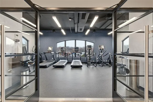a view of a room with gym equipment