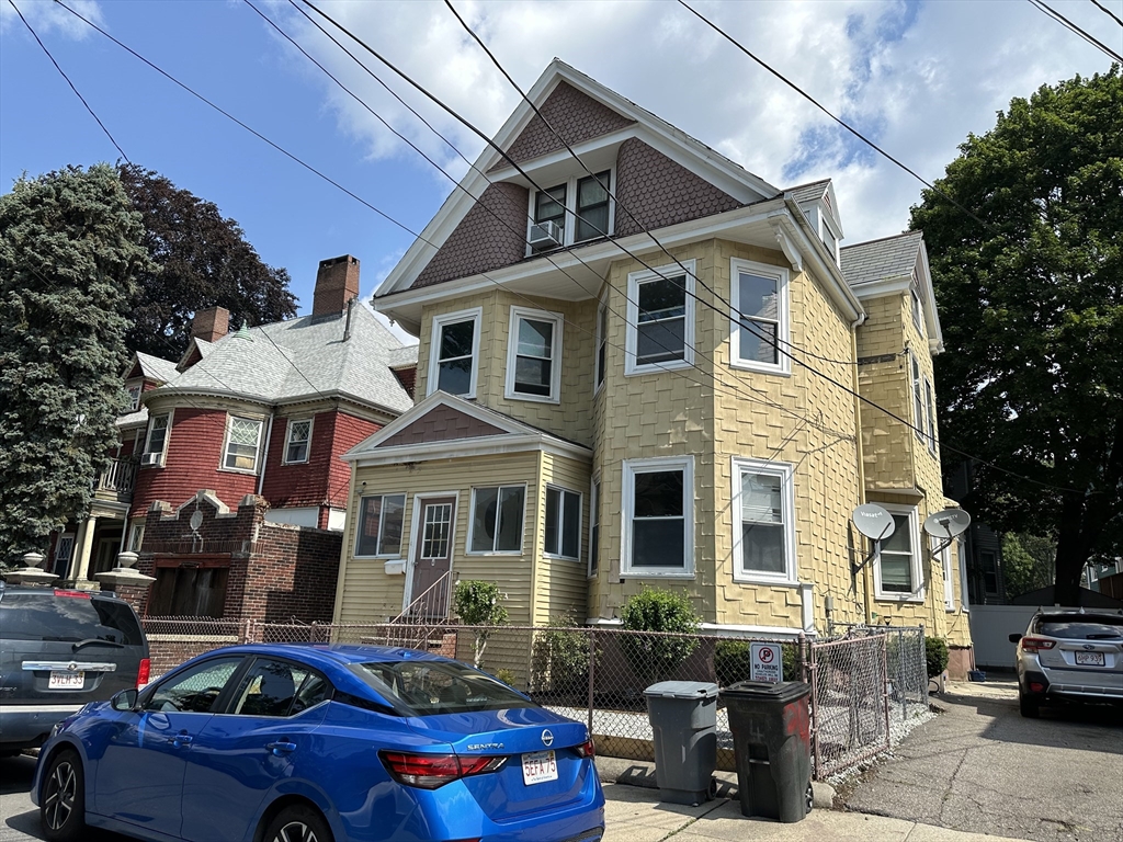 a front view of a house with patio