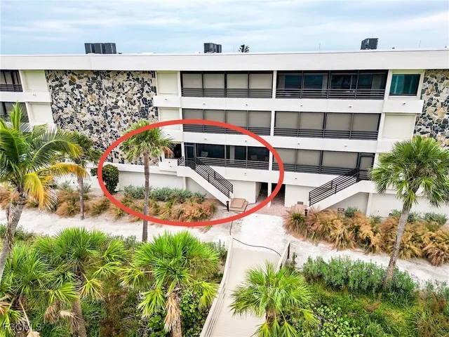 an aerial view of a house with a yard and potted plants