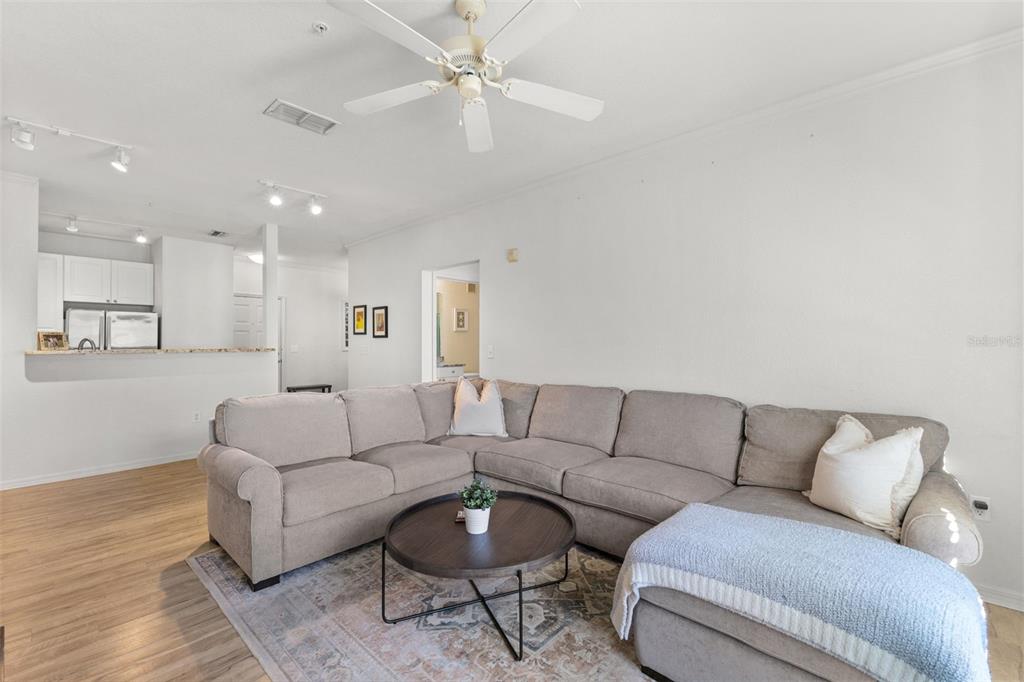 4221 West Spruce Street, Unit 1326 Tampa, FL 33607 - Photo 7 of 45 a living room with furniture and a ceiling fan