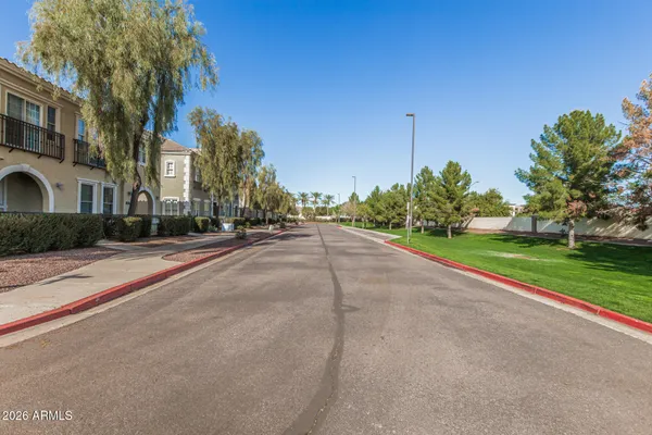 a view of a field with a big yard and palm trees