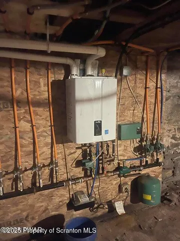 a room with kitchen island