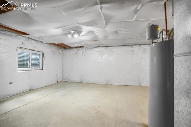 a view of a room with windows