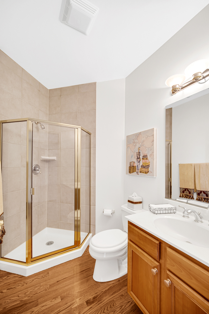 726 St Johns Place Addison, IL 60101 - Photo 22 of 39 a bathroom with a shower sink vanity mirror and toilet