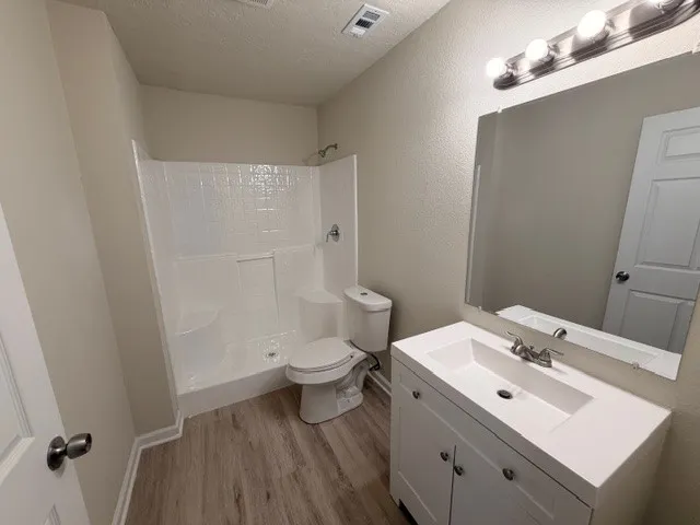 a bathroom with a sink a toilet and a mirror