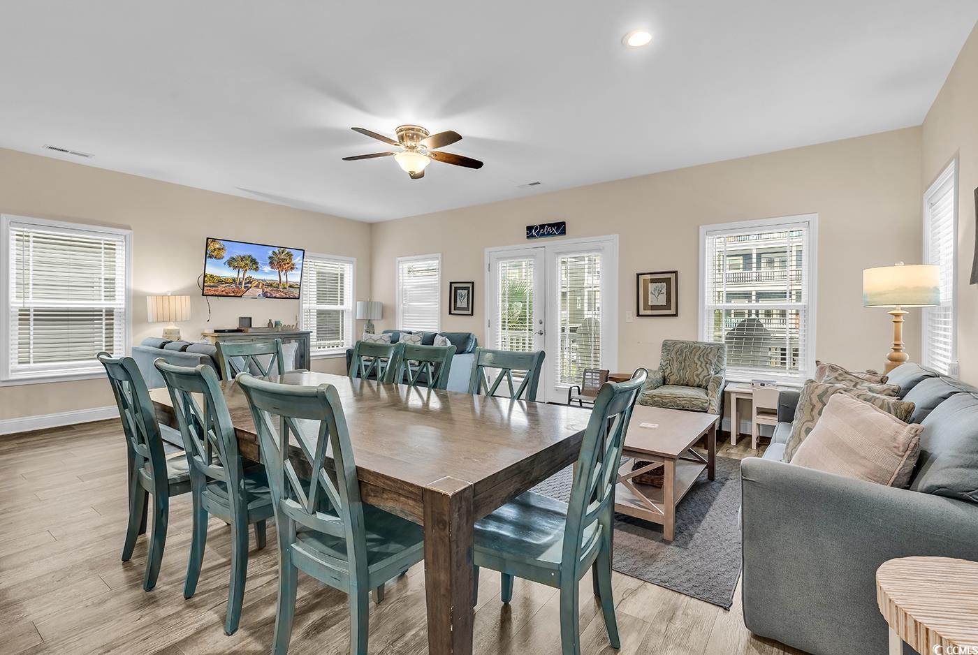 117 B 16th Avenue South Surfside Beach, SC 29575 - Photo 6 of 40 Dining room featuring light wood-style floors, french doors, ceiling fan, and recessed lighting