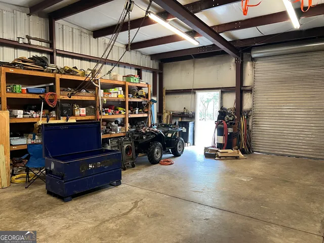 a view of a storage area with racks