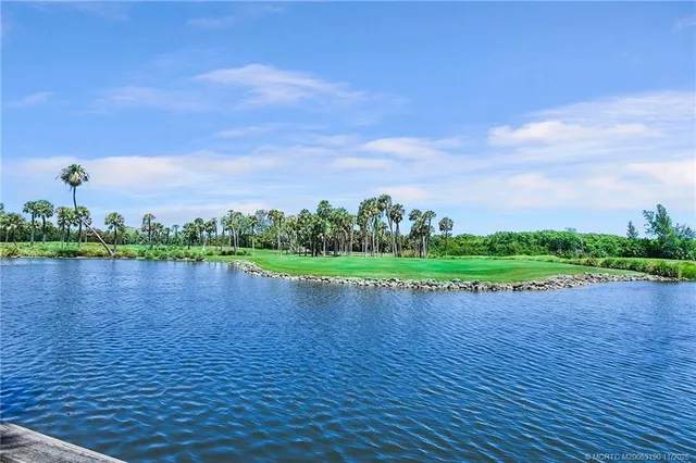 an aerial view of a house with a garden and lake view