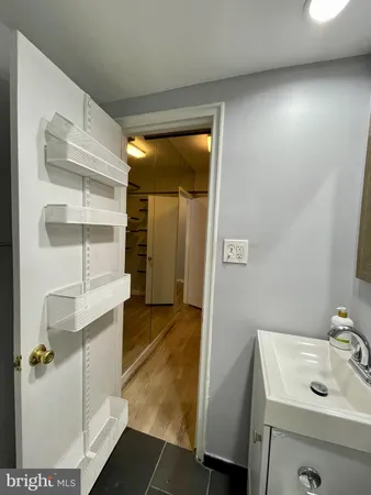 a bathroom with a sink and mirror