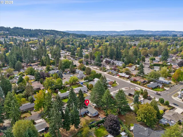 a view of a city with mountains in the background