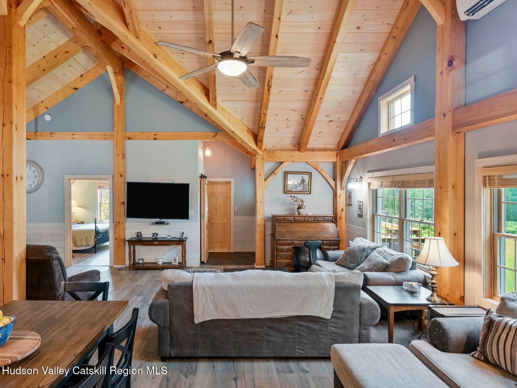 10 County Road Windham, NY 12496 - Photo 11 of 43 a living room with furniture a fireplace and a flat screen tv