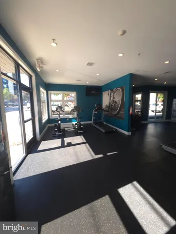 a living room with large window