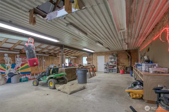 a view of a back yard from a balcony