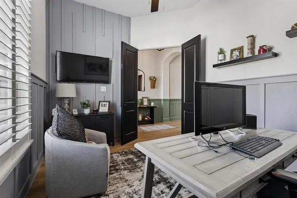 a view of a living room and dining room