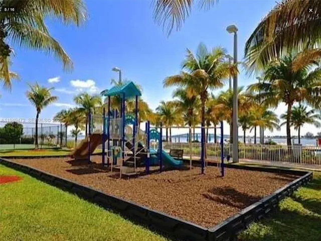 a view of a park with palm trees