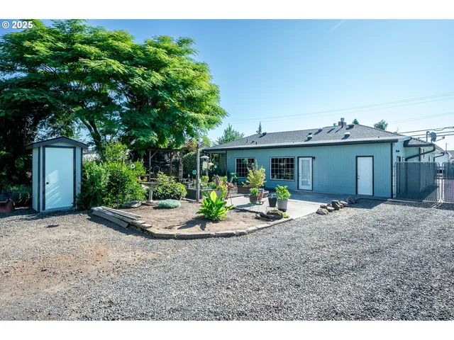 a front view of a house with patio