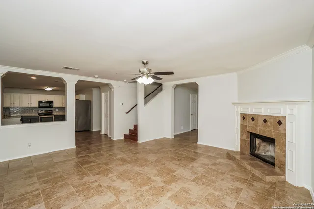 a view of a livingroom with a fireplace