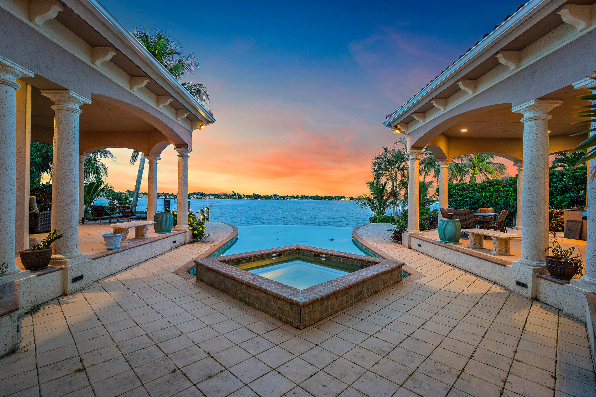 a building outdoor space with seating space