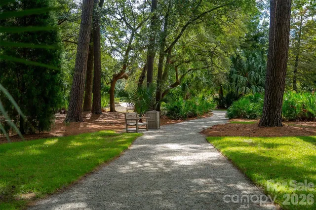 a view of a patio with a big yard