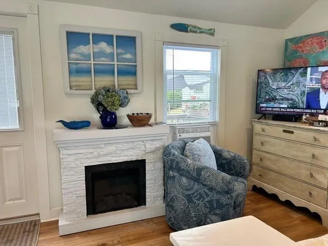 a living room with furniture and a rug
