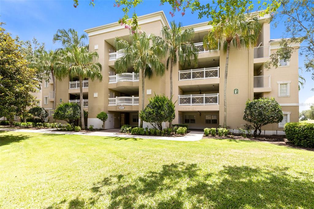 front view of a building with a yard