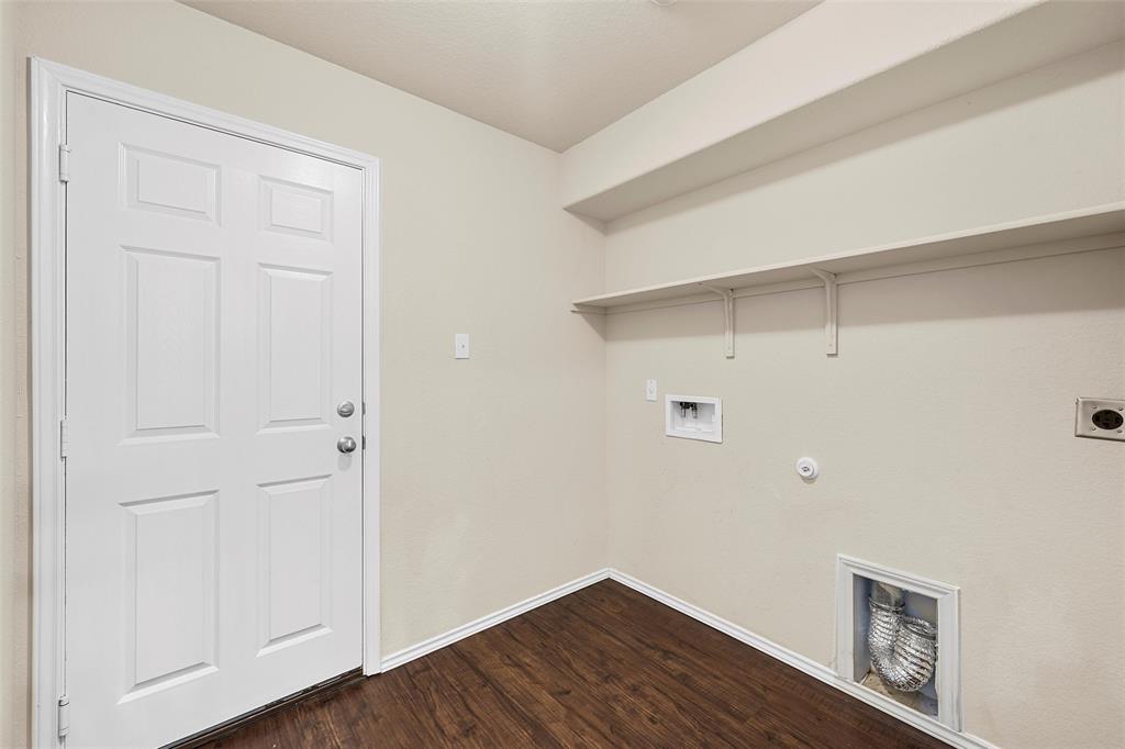 3217 Beutel Road Lorena, TX 76655 - Photo 23 of 40 Laundry area featuring hookup for a washing machine, hookup for an electric dryer, dark wood-style floors, and gas dryer hookup