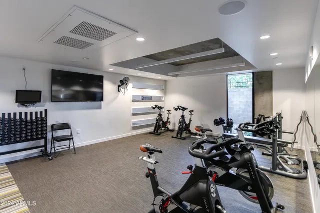 a view of a room with gym equipment