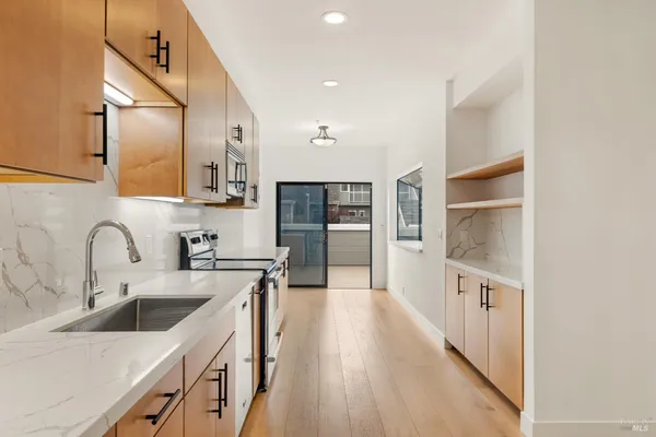a view of balcony with hardwood