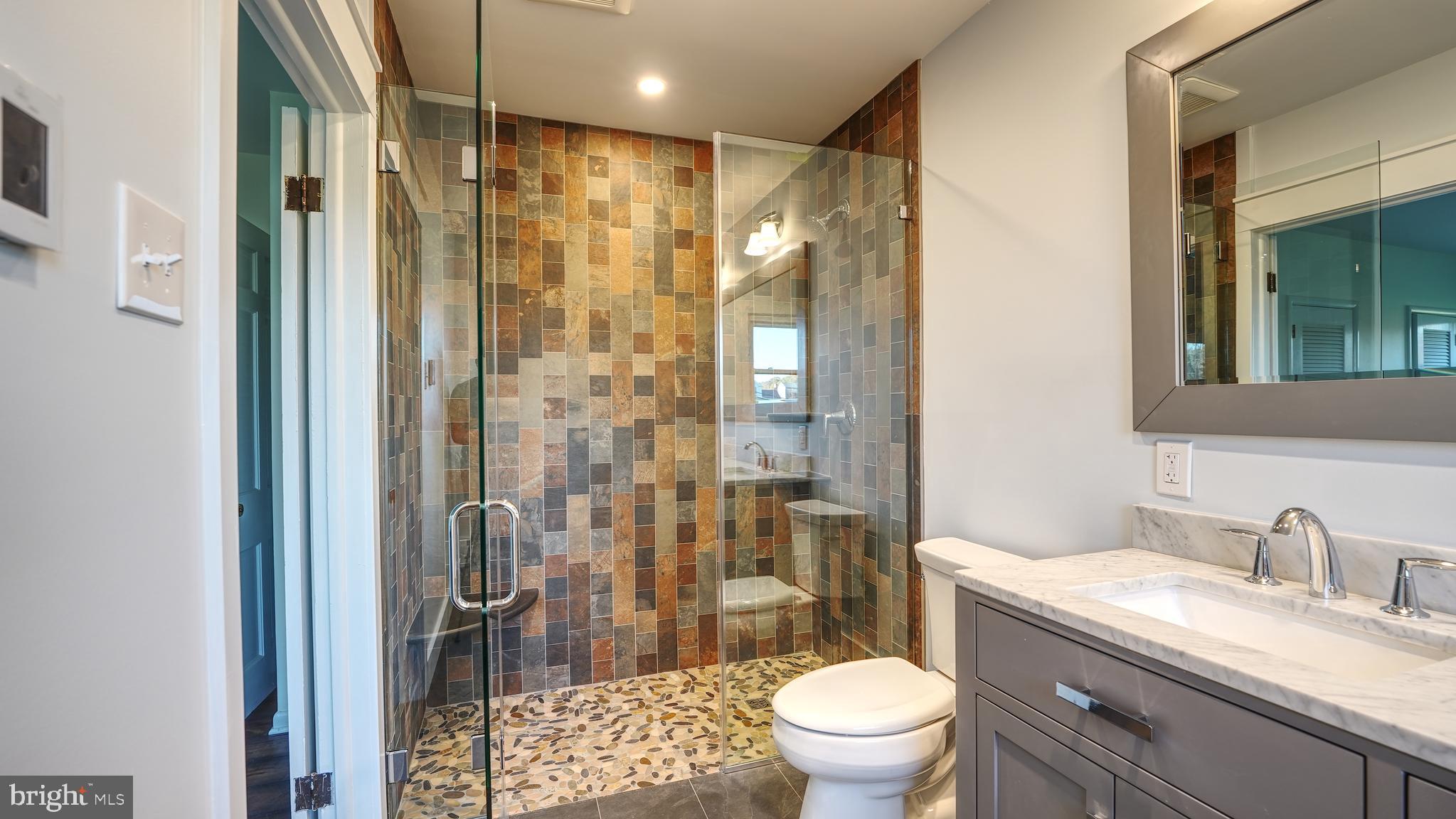 53 Iron Bridge Road Pipersville, PA 18947 - Photo 14 of 28 a bathroom with a granite countertop sink toilet and shower