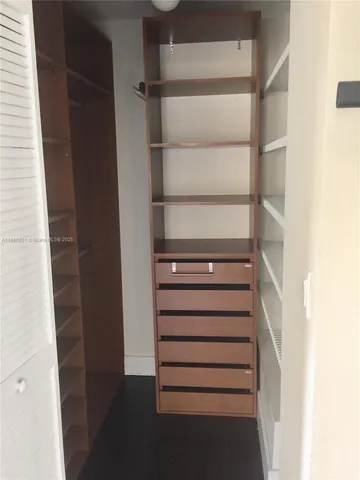a view of walk in closet with empty racks