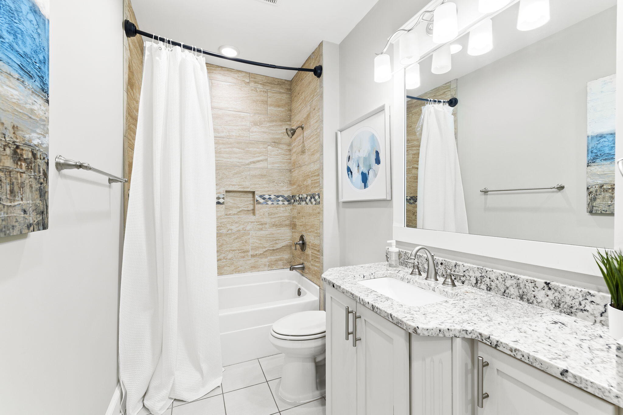 19 West Chester Street Inlet Beach, FL 32461 - Photo 23 of 49 a bathroom with a granite countertop sink toilet and shower