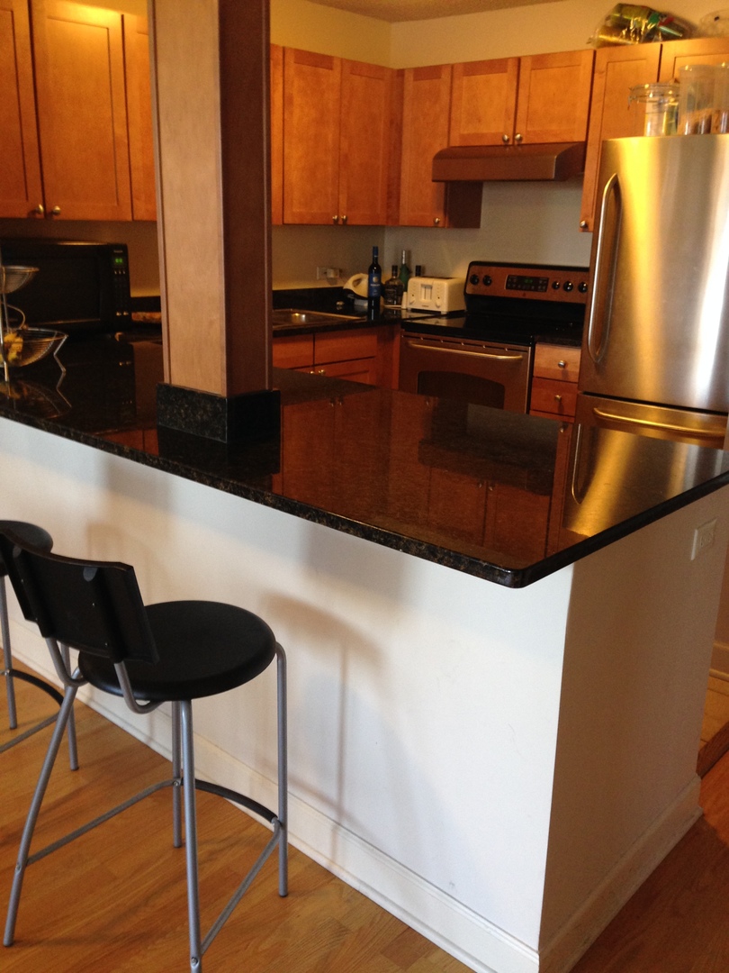 30 East Huron Street, Unit 3901 Chicago, IL 60611 - Photo 6 of 13 a kitchen with stainless steel appliances wooden cabinets and a counter top space