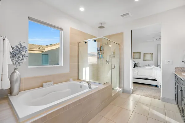 a room with storage and a painting on the wall