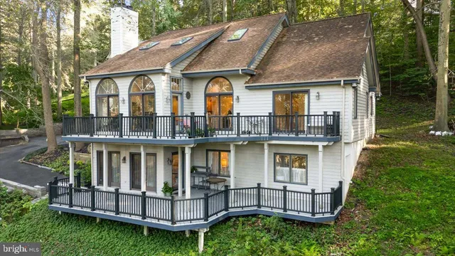 a aerial view of a house with a yard and potted plants