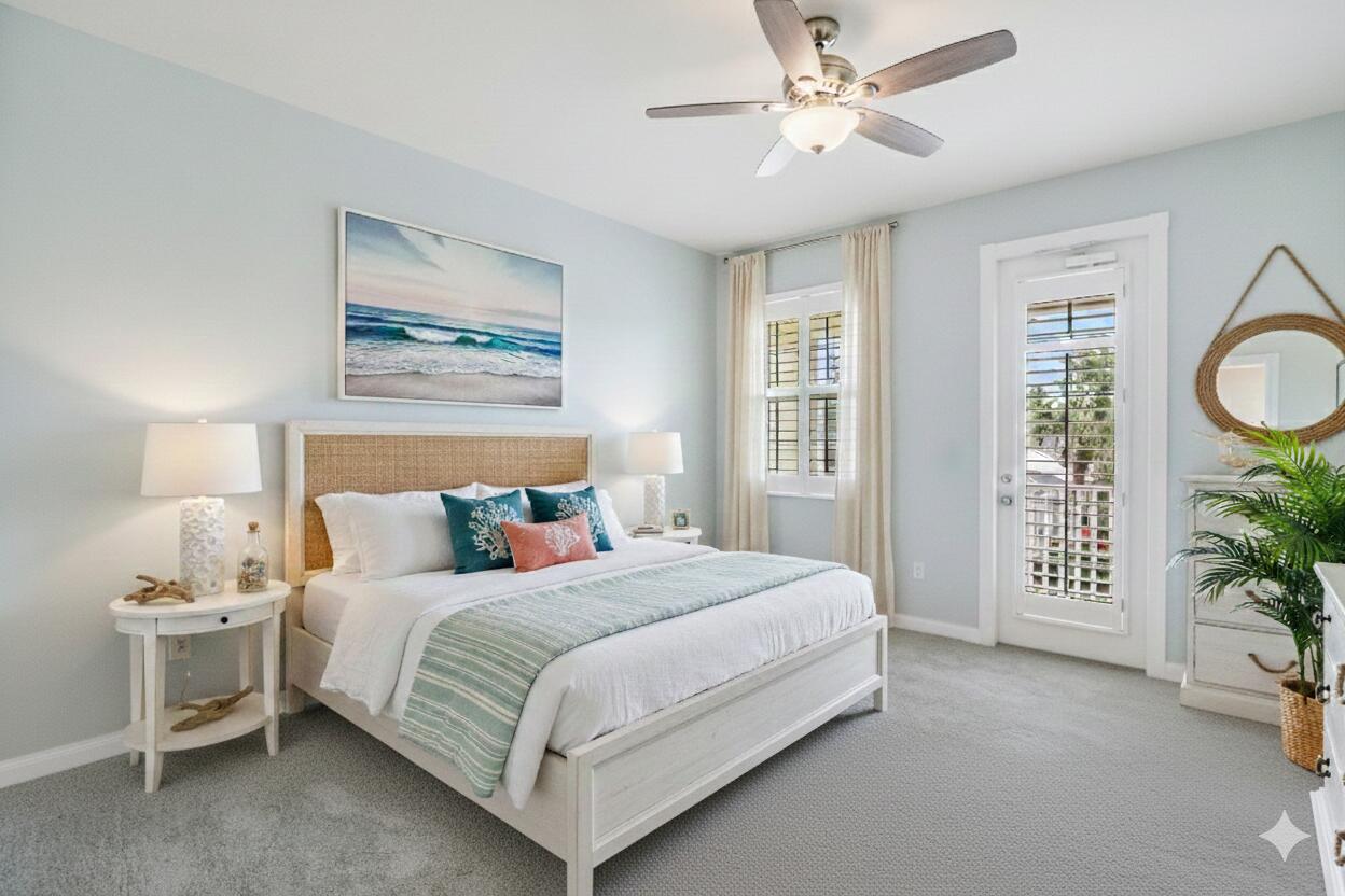 1043 Key Largo Street Jupiter, FL 33458 - Photo 19 of 46 a bedroom with a bed chandelier and a window